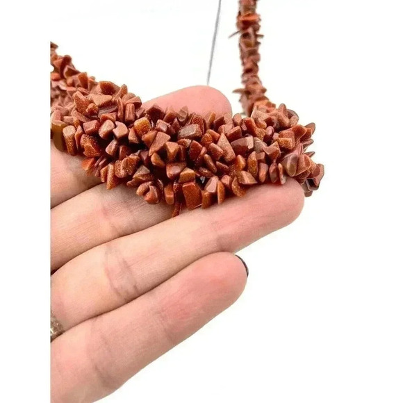 VTG Set Brown Goldstone Speckle Chips Cluster Necklace with Bracelet 925 WJ 18" - Picture 5 of 12